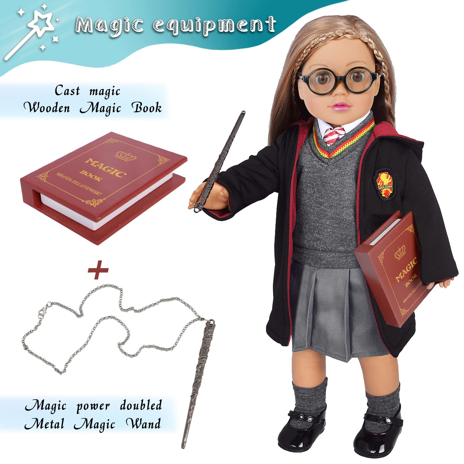ebuddy Magic School Uniform Inspired costume Doll clothes clothing Outfits Accessories Set 10 Pcs for 18 inch girl Dolls
