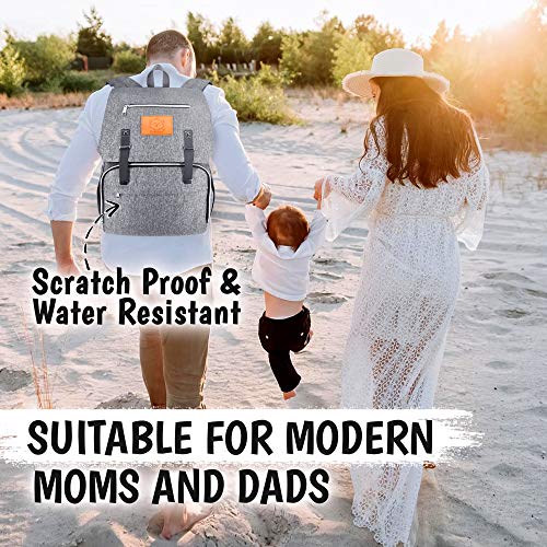 KeaBabies Diaper Bag Backpack, Waterproof Multi Function Baby Travel Bags (Classic Gray)