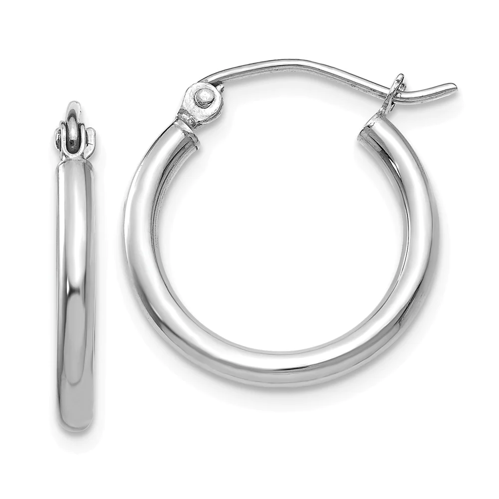 Jewelryweb 14k White Gold Lightweight Hoop Earrings - Measures 17x17.5mm Wide 2mm Thick