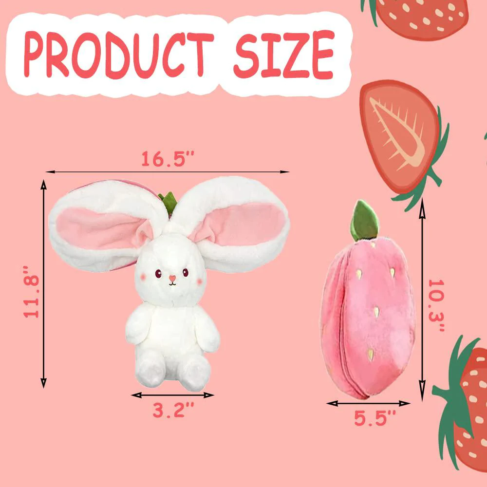 yf-tow stuffed animals with zip, 10&s;&s;/7.1&s;&s; reversible cute strawberry bunny stuffed animal, pillows, toy, skin friendly, stu