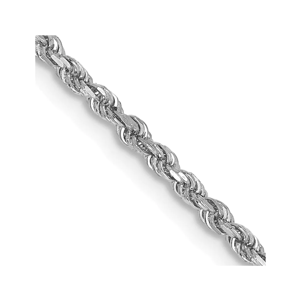 Jewelryweb 14k White Gold 1.8mm Sparkle-Cut Rope Anklet - 10 Inch - Lobster Claw
