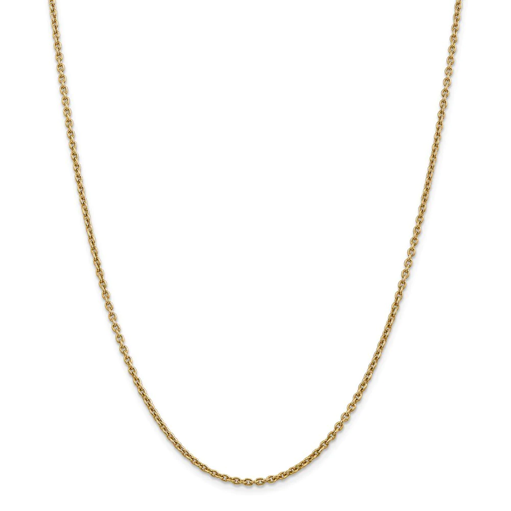 Jewelryweb 14k Yellow Gold 2.2mm 10in Solid Polished Cable Chain Anklet - 10 Inch - Lobster Claw