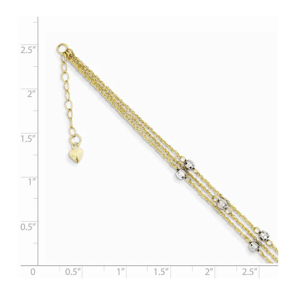 Jewelryweb 14k Two-Tone Gold Triple Strand Anklet - 9 Inch