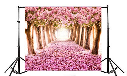 AOFOTO 10x8ft Spring Cherry Blossom Backdrop Sweet Pink Flowers Tree Floral Petal Boulevard Photography Background Wedding Photo
