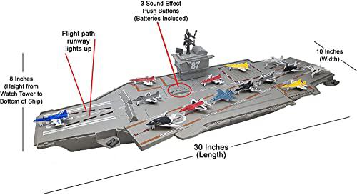 Toy Essentials 30 inch aircraft carrier with sound effects and light up runway (14 fighter jets)