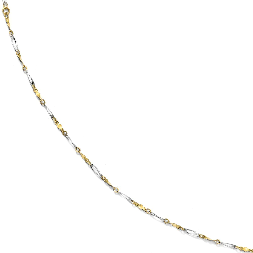 Jewelryweb 2.5mm 10k Two-tone Polished Fancy Link 1inch Ext. Anklet - 9 Inch
