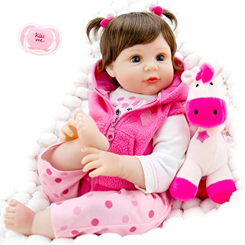 Aori Reborn Baby Doll 22 Inch Realistic Weighted Girl Dolls with Pink Deer Clothes and Toy Accessories