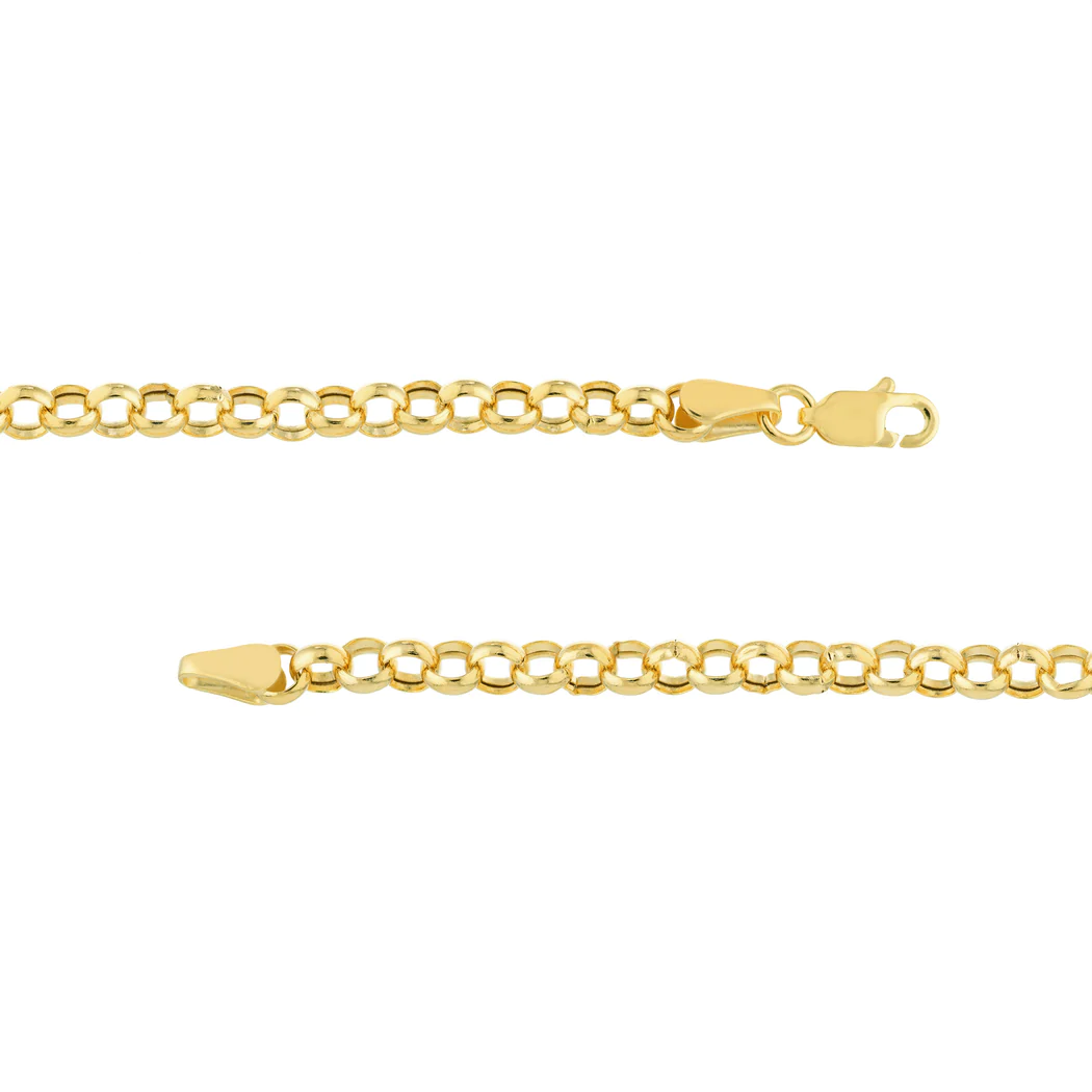 Jewelryweb 14k Yellow Gold 3.8mm Hollow Rolo Chain Ankle Bracelet Lobster Lock Closure - 10 Inch