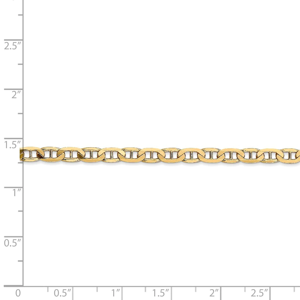 Jewelryweb 14k Gold 3.75mm Concave Anchor Chain Ankle Bracelet - 10 Inch