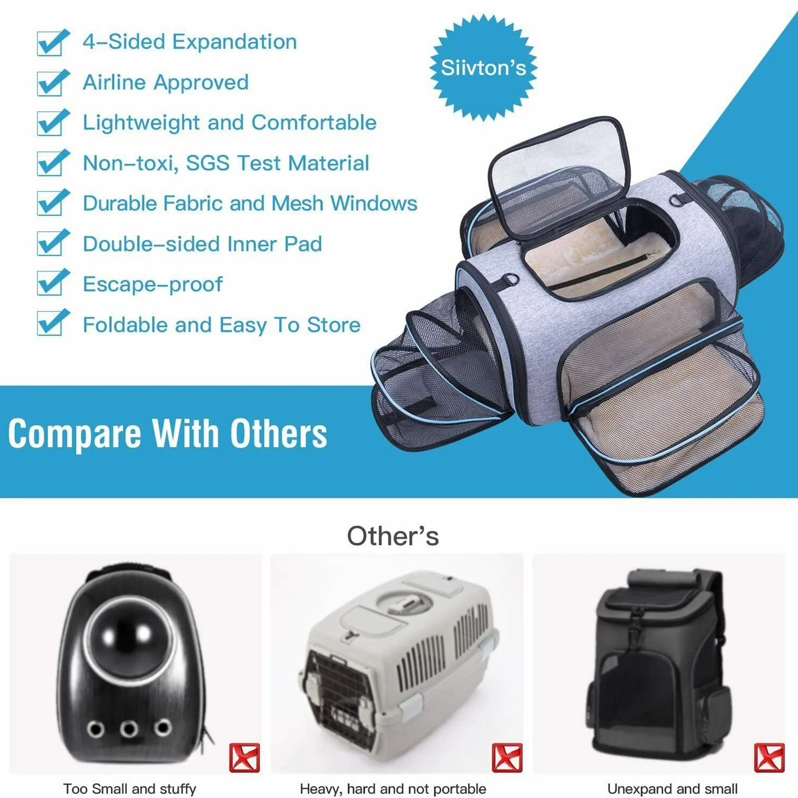 Siivton Airline Approved Expandable Soft-Sided Foldable Pet Carrier