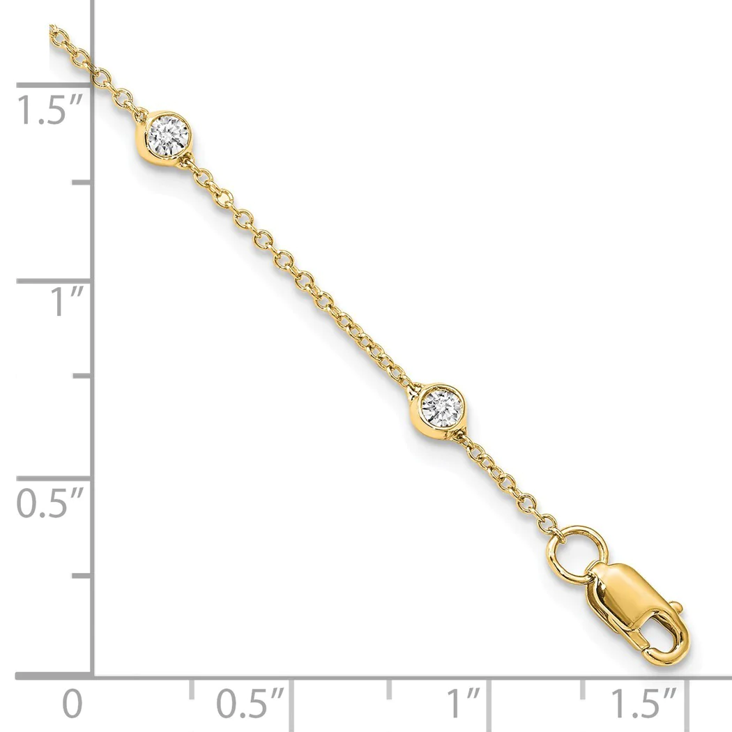 Jewelryweb 1.2mm True Origin 14k 1/2 Carat Lab Grown Diamond SI D E F 9 Station Anklet - 9 Inch