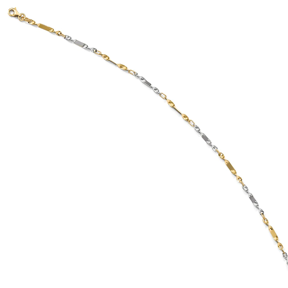 Black Bow Jewelry Company 14k Two Tone Gold 2.5mm Polished Twisted Link Anklet, 10 Inch