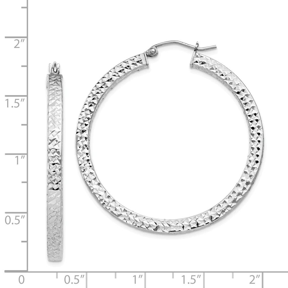 Jewelryweb Sterling Silver Sparkle-Cut 3x40mm Square Tube Hoop Earrings - Measures 40x40mm Wide 3mm Thick