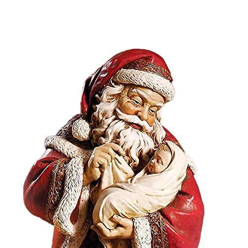 Napco 16 Inch Tall Resin Santa Claus with Baby Jesus Nativity Christmas Holiday Statue Sculpture Figurine, Full Color