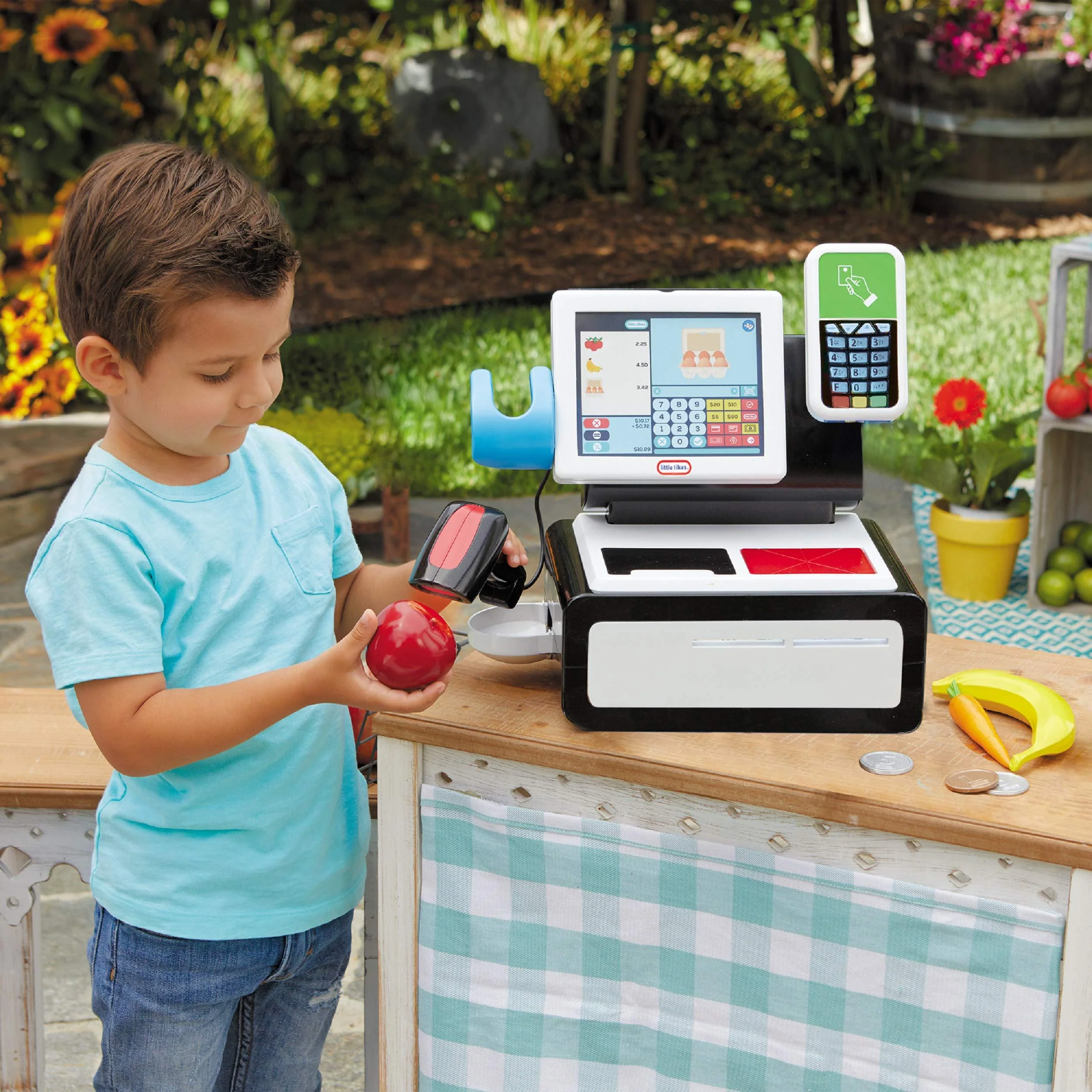 little tikes first self-checkout stand realistic cash register pretend play toy for kids , white