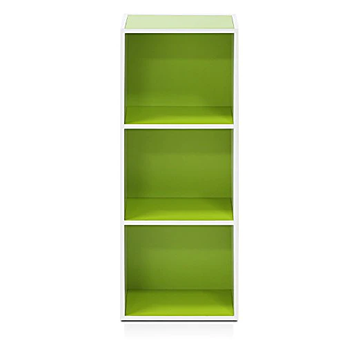 Furinno Pasir 3-Tier Open Shelf Bookcase, White/Green 11003Wh/Gr