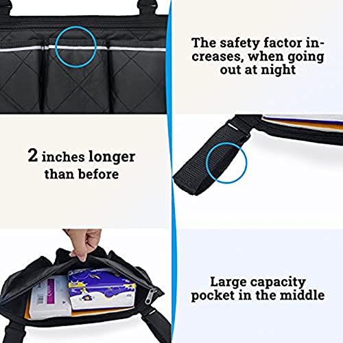 YGYQZ Wheelchair Armrest Accessories, Side Bags to Hang on Side with Bright Line Waterproof Black Walker Storage Pouches Fathers