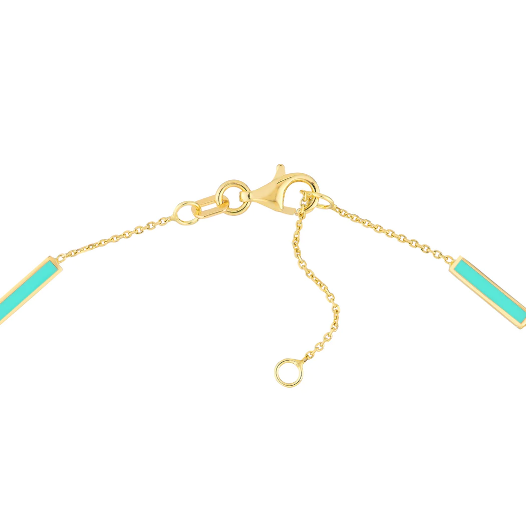 Jewelryweb 14k Yellow Gold Lite Blue-enamel Alternating Bar Anklet Bracelet - 10 Inch