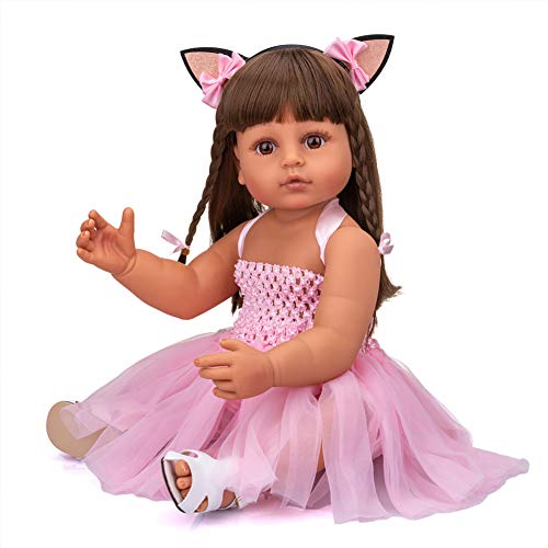 saskai reborn Realistic Black Full Body Silicone Reborn Baby Dolls Biracial Girl 22inch Lifelike Handmade African American Weighted Real Silic