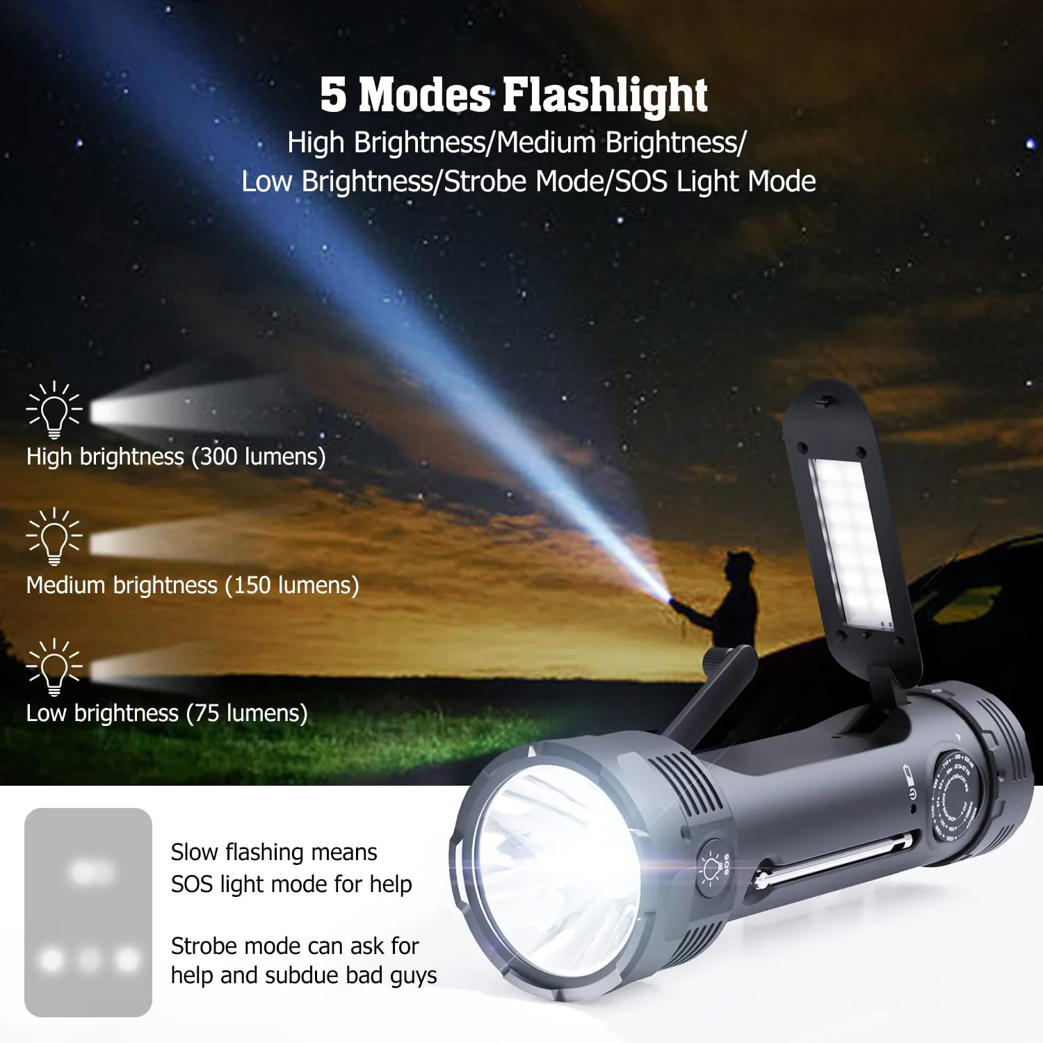 GCP Products Noaa Emergency Flashlight Rechargeable With Weather Radio,Am/Fm Weather Alert Solar Hand Crank Survival Radio,Portable Batter…