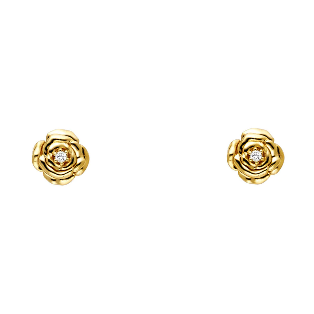 Jewelryweb 14k Yellow Gold Flower Cubic Zirconia Drop Dangle Screw Earrings