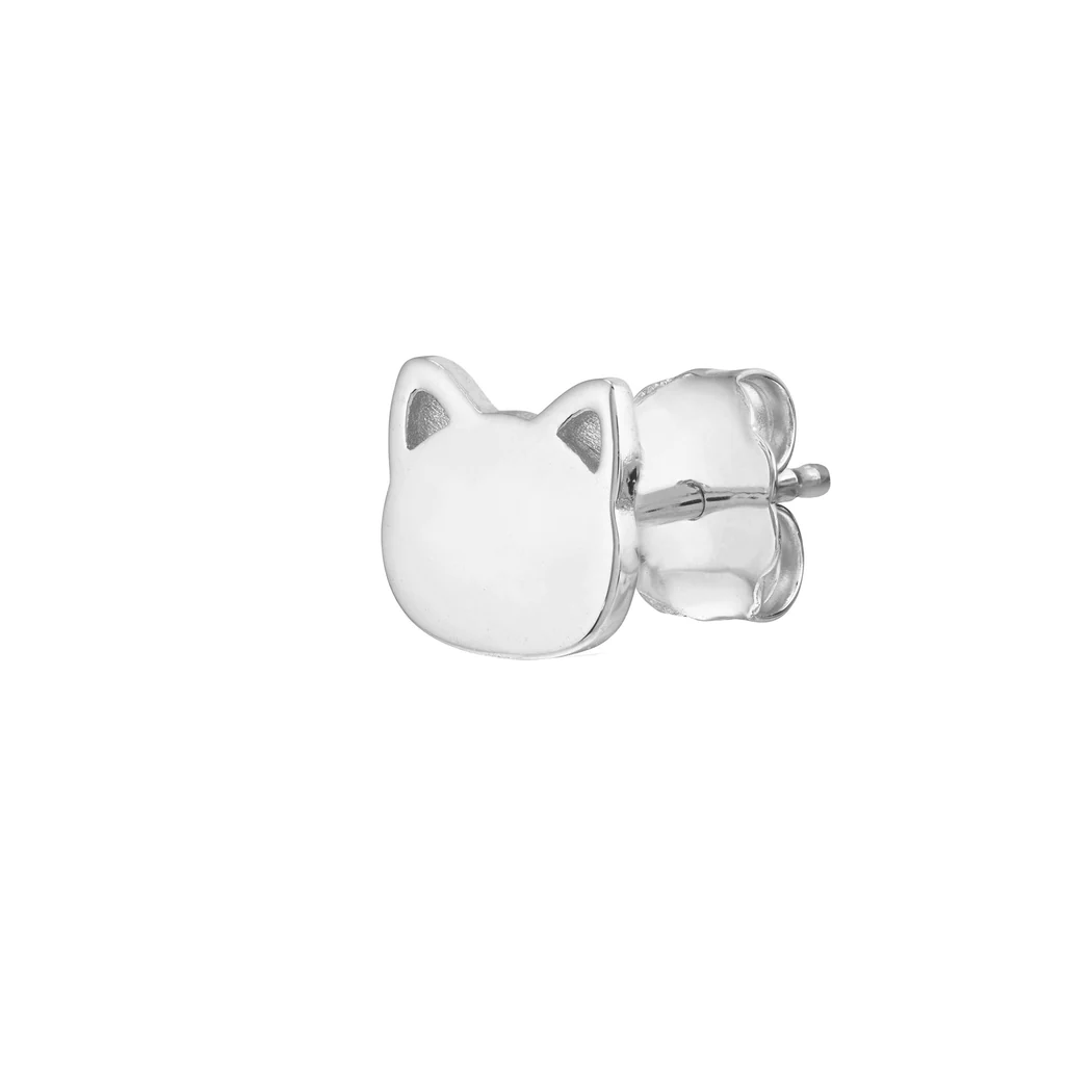 Jewelryweb 14k White Gold Stud Earrings Cat Face Shape