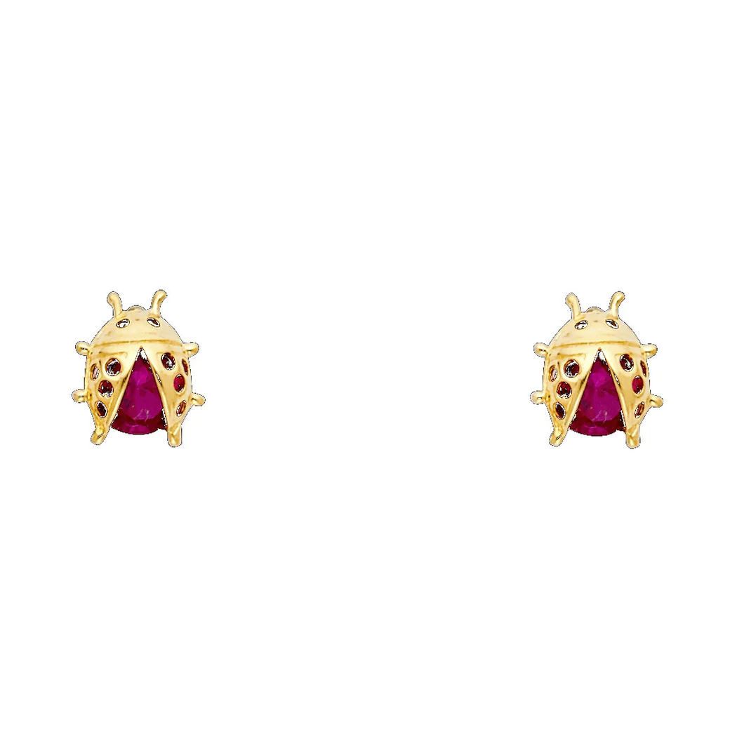 Jewelryweb 14k Gold Red Cubic Zirconia 8mm Ladybug Screw Stud Earrings