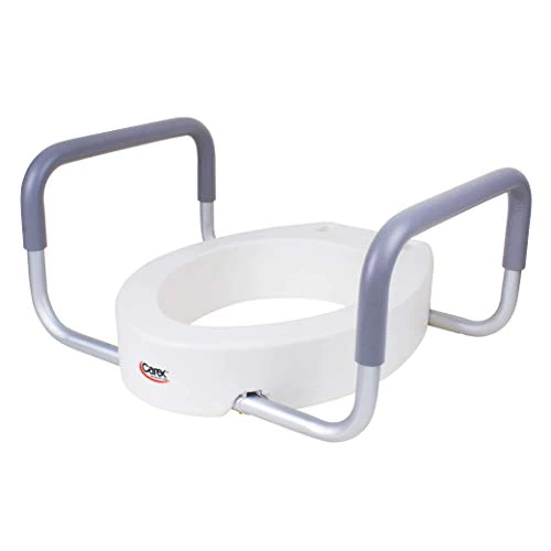 Carex Health Brands 3.5 Inch Raised Toilet Seat with Arms - For Elongated Toilets, Elevated Toilet Riser with Removable Padded H