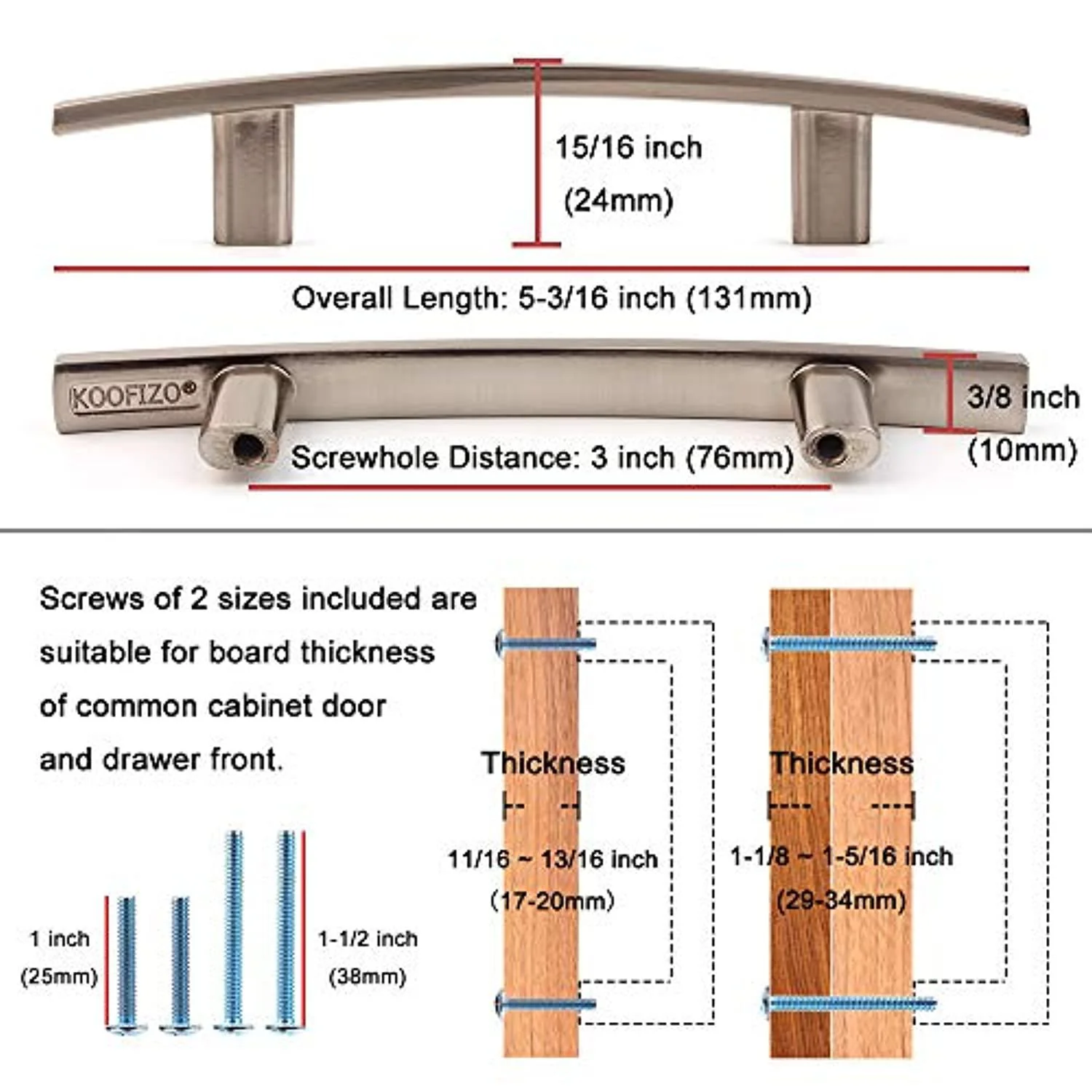 koofizo curved bar cabinet pull - oil rubbed bronze furniture arch handle, 3 inch/76mm screw spacing, 10-pack for kitchen cup