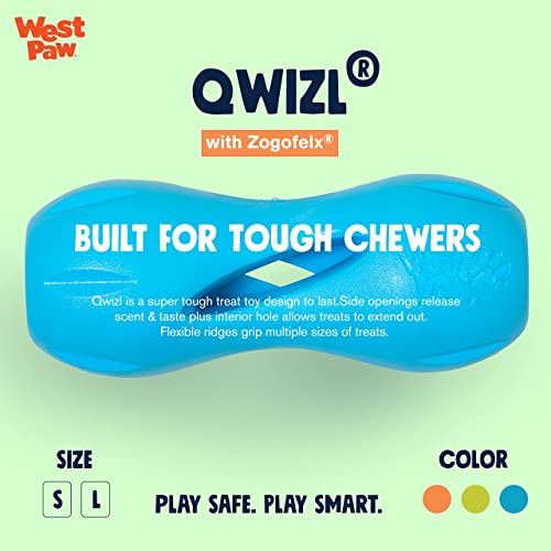 West Paw Zogoflex Qwizl Dog Puzzle Treat Toy – Interactive Chew Toy for Dogs – Dispenses Pet Treats – Brightly-Colored Dog Puzzl