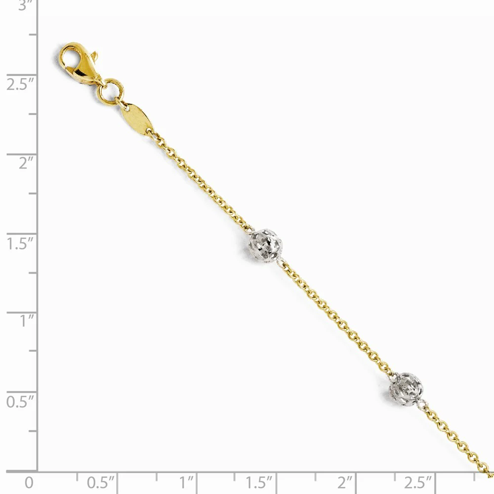 Jewelryweb 14k Two-Tone Gold Anklet - 10 Inch - Measures 1.5mm Wide