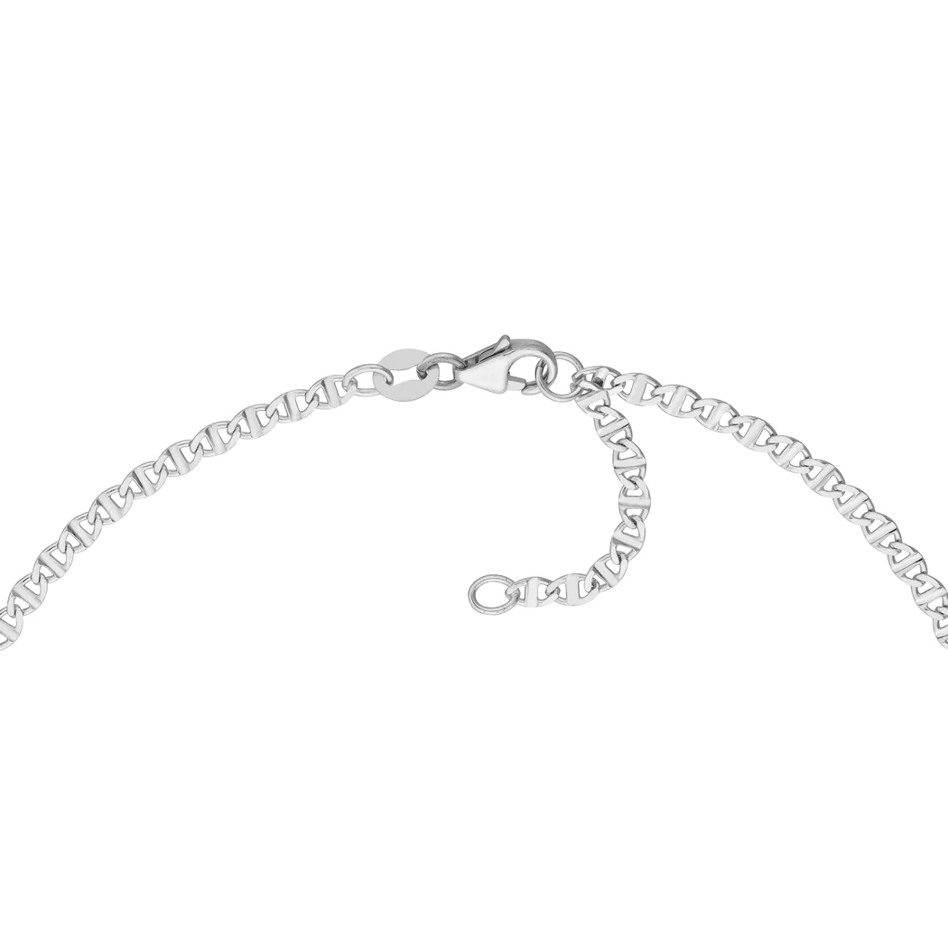 Jewelryweb 14k White Gold 2.2mm Flat Mariner Link Adjustable Anklet - 10 Inch