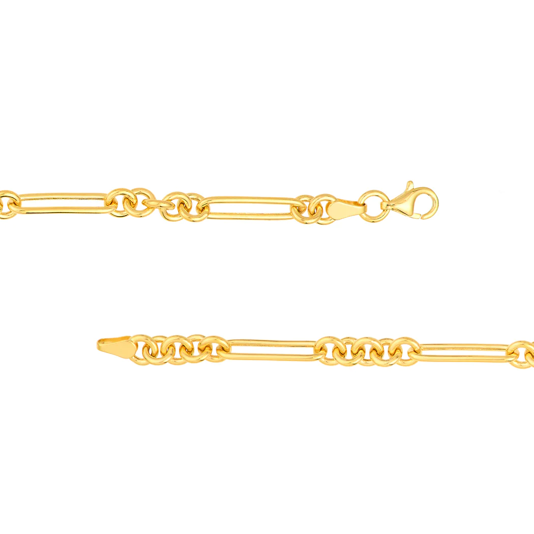 Jewelryweb 14k Yellow Gold 5+1 Hollow Round Paperclip Lobster Claw Closure Lock Anklet Bracelet - 10 Inch