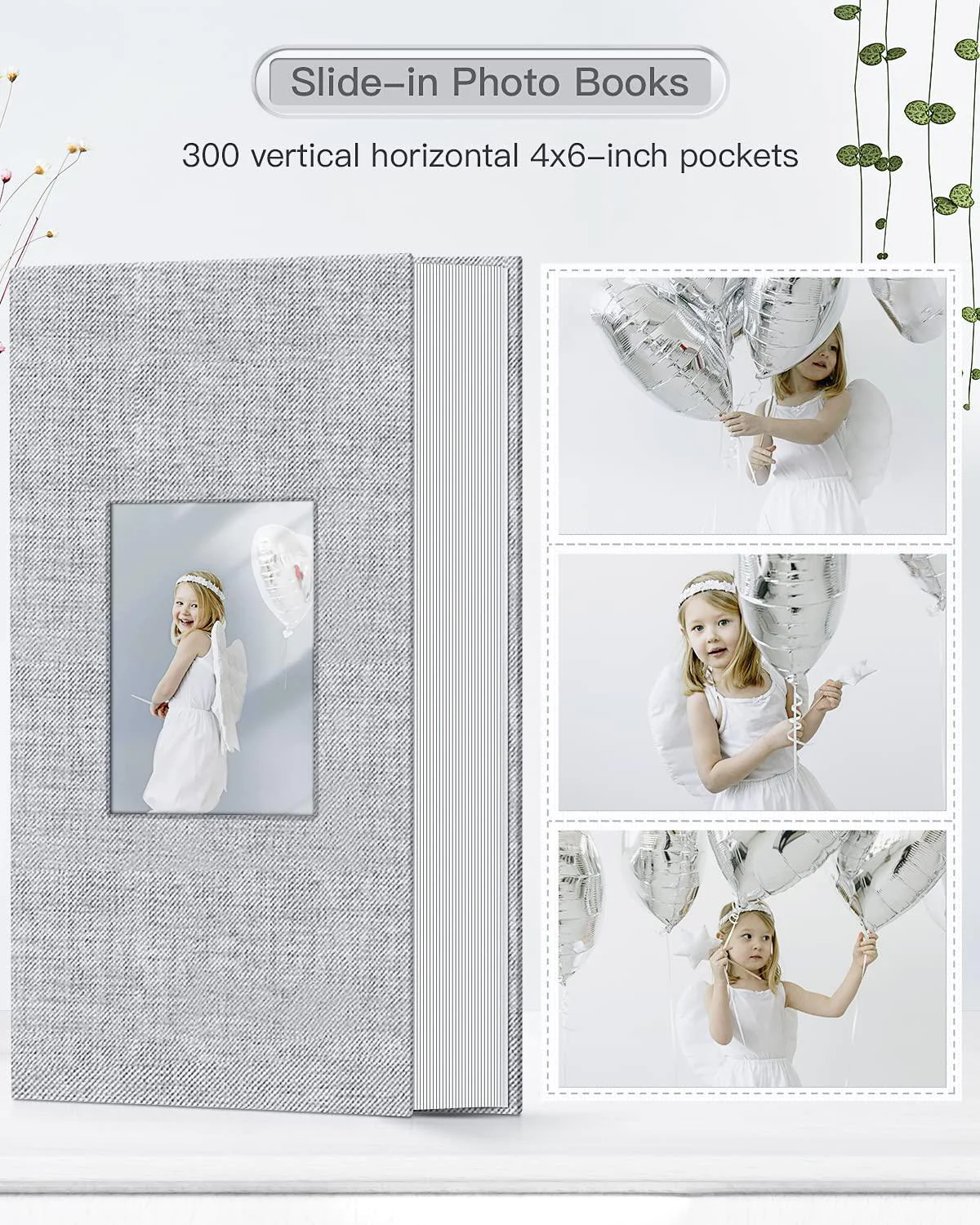 popotop photo album 4x6-300 photos linen cover photo books with 300 horizontal pockets,slip-in picture albums for family wedd