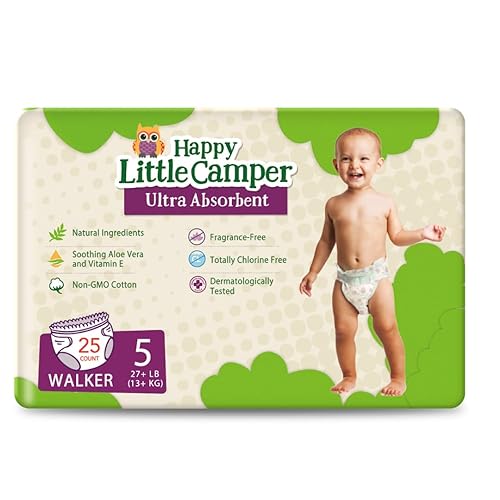 Happy Little Camper Natural Disposable Baby Diapers, Gentle on Skin, Ultra-Absorbent, Hypoallergenic, Chlorine Free, Fragrance F