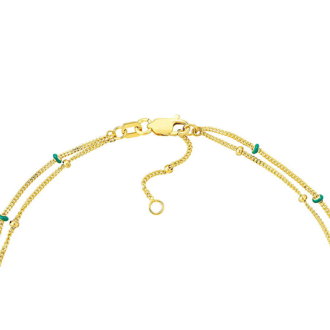 Jewelryweb 14k Yellow Gold Double Strand Blue Enml And Plain Saturn Chain Anklet - 10 Inch