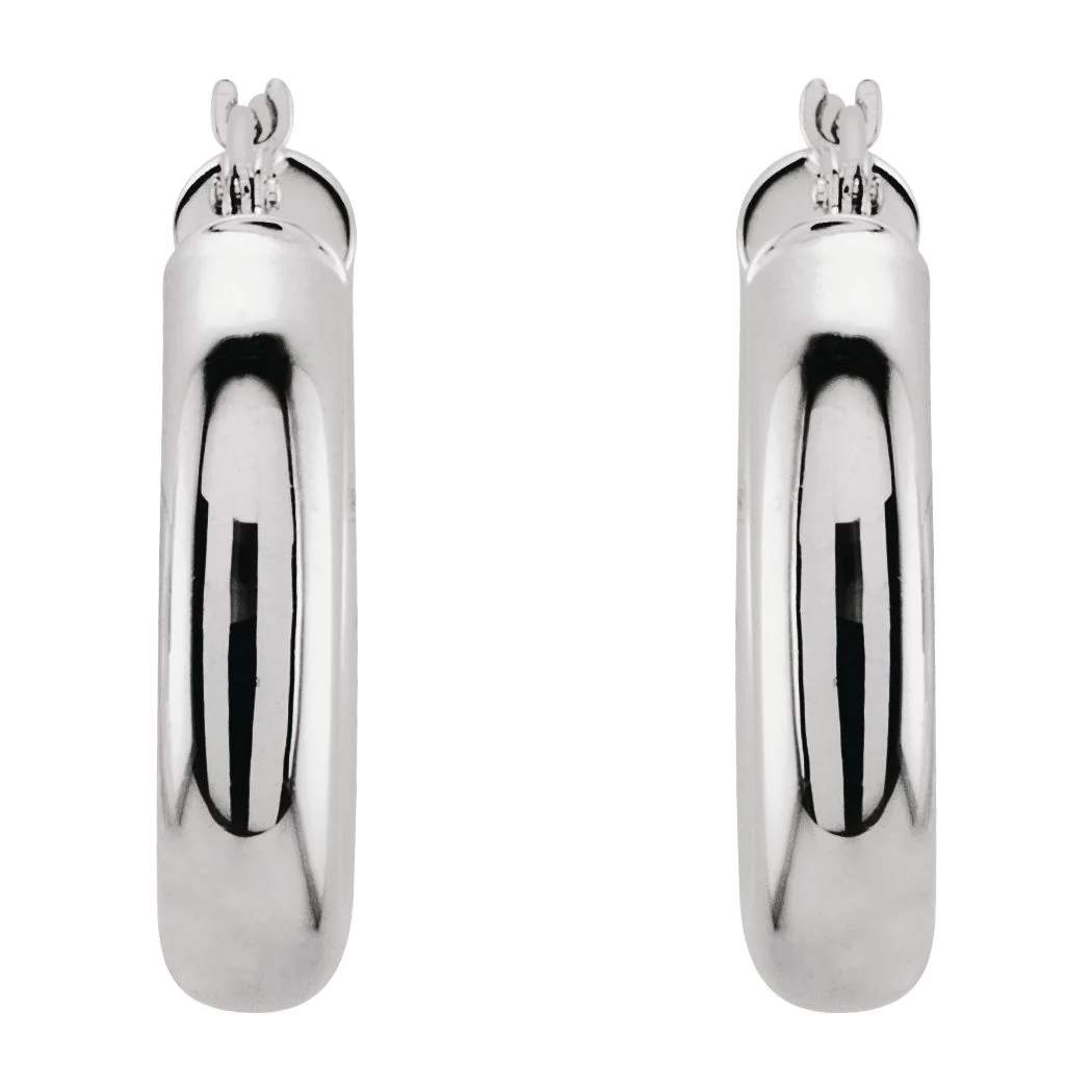 Jewelryweb 14k White Gold 20x4mm Polished Tube Hoop Earrings