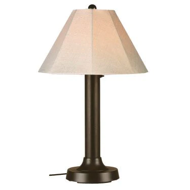 Patio Living Concept Seaside White Outdoor Table Lamp with Antique Beige Linen Shade