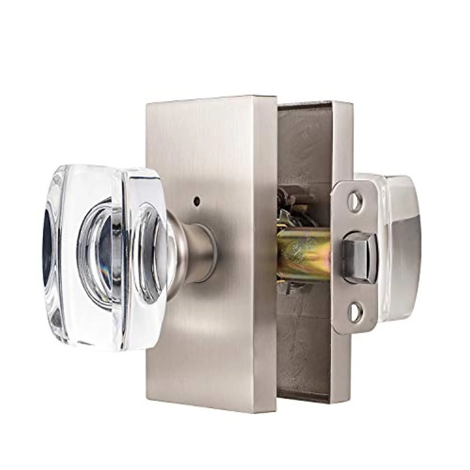 hiemey glass door knobs interior, crystal door knobs with lock, privacy bedroom/bathroom door knob, brushed nickel, classic a