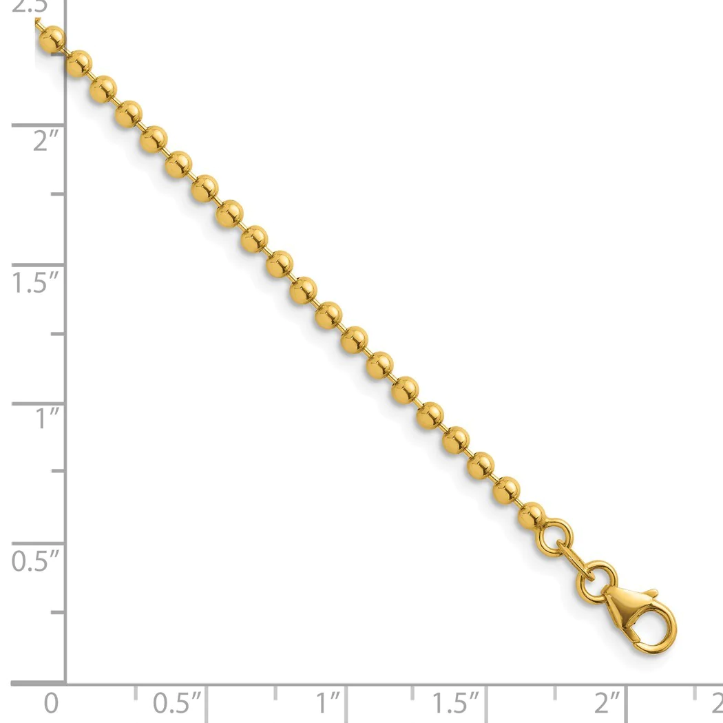 Jewelryweb 14k 2.5mm Bead Anklet - 9.5 Inch