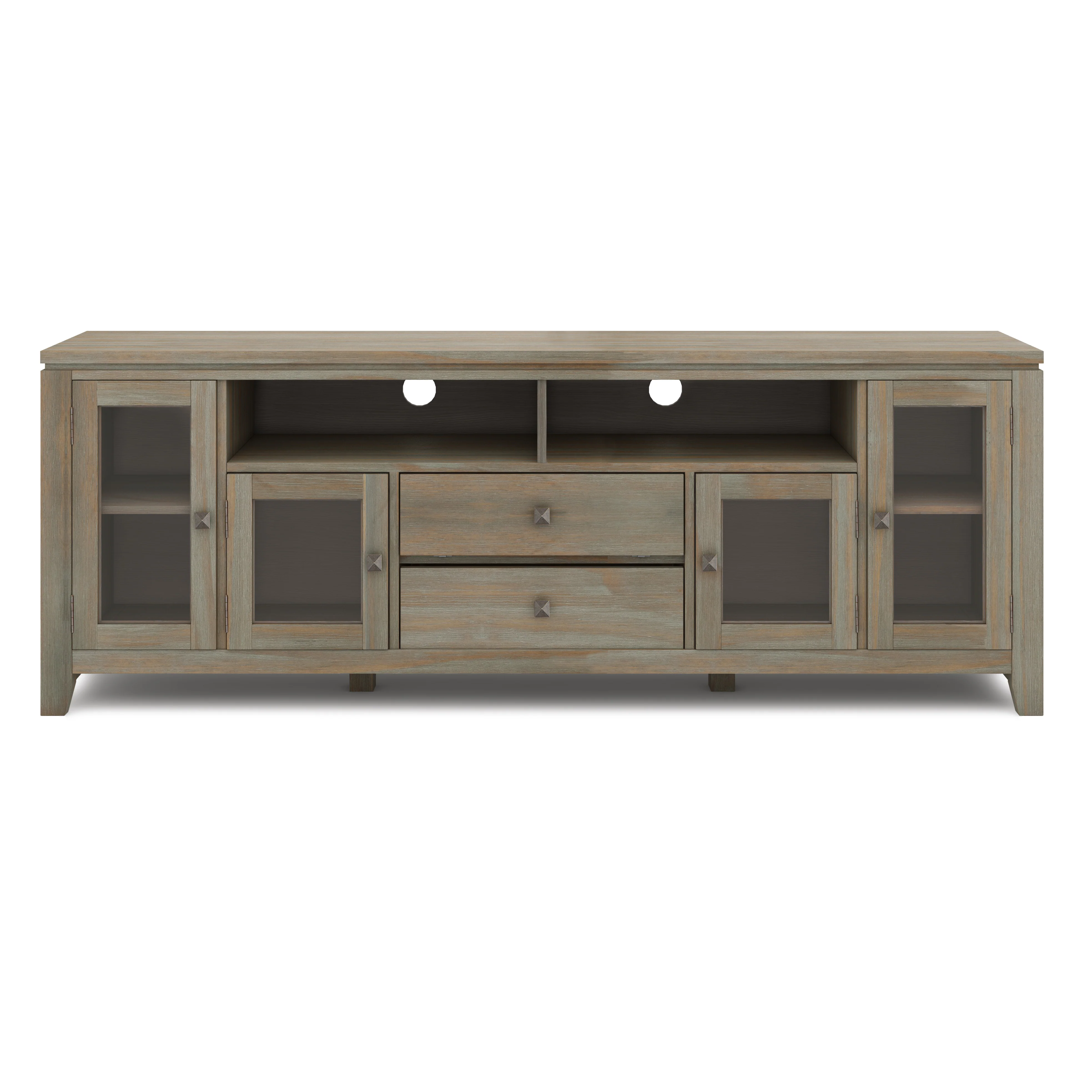 Simpli Home Cosmopolitan SOLID WOOD 72 inch Wide TV Media Stand in Distressed Grey For TVs up to 80 inches