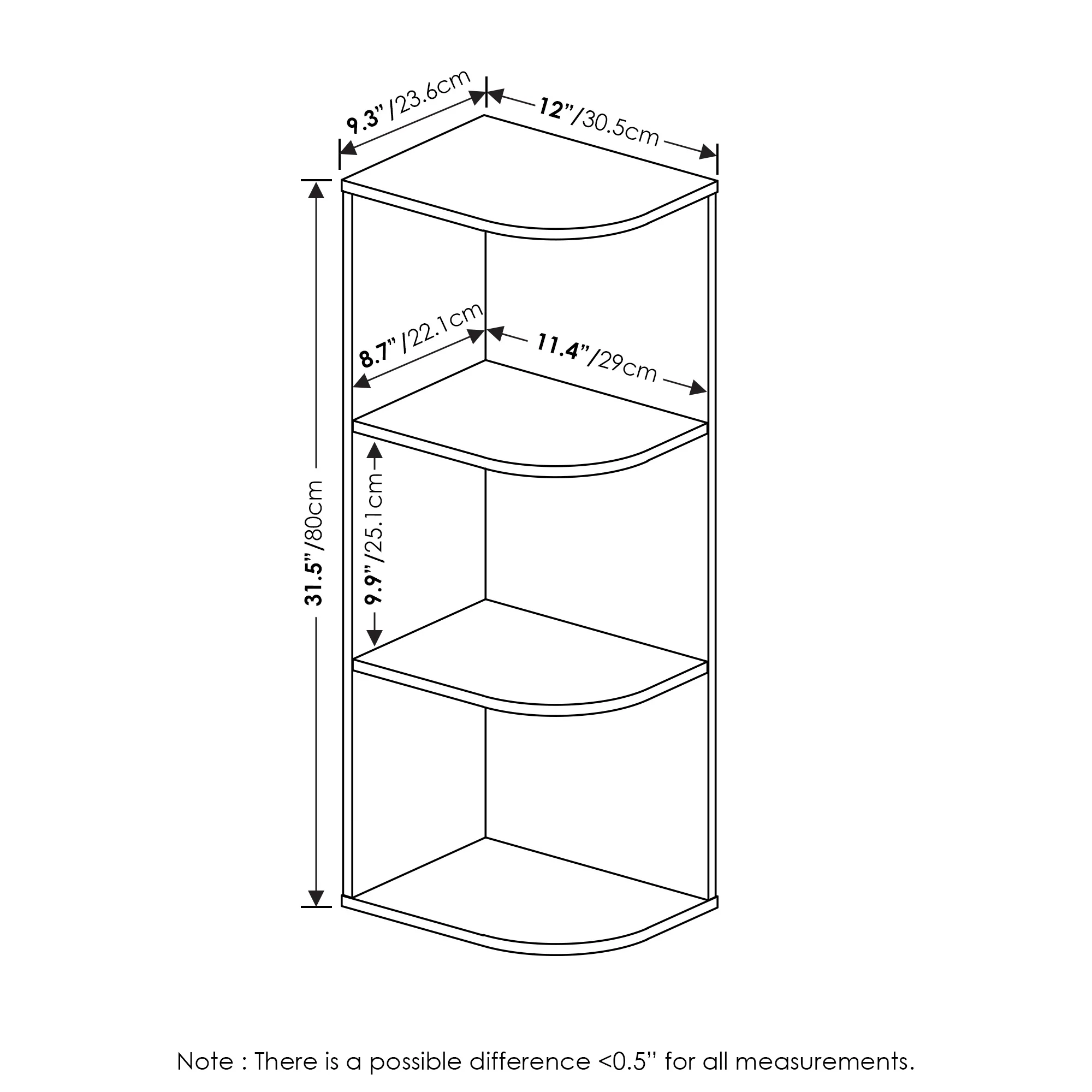 Furinno Pasir 3-Tier Corner Open Shelf Bookcase, White