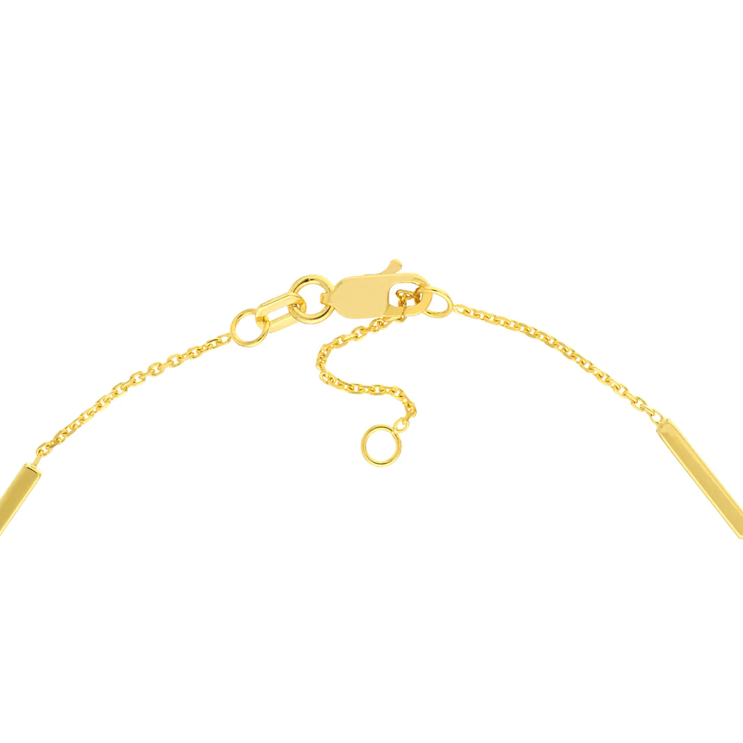 Jewelryweb 14k Yellow Gold 2 Diamond 0.03 Dwt Alternating Square Tube and Bezel St Anklet - 10 Inch