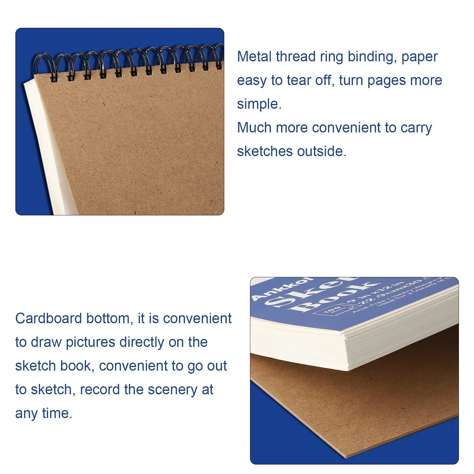 ankkol sketch book 9x12 inch, artist sketch pad, 100 sheets (68lb/100gsm) spiral bound sketchbook, acid-free drawing paper pad, art