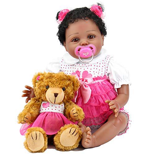 aori reborn baby dolls lifelike weighted black girl doll 22 inch with teddy toy accessories best birthday set for girls age 3