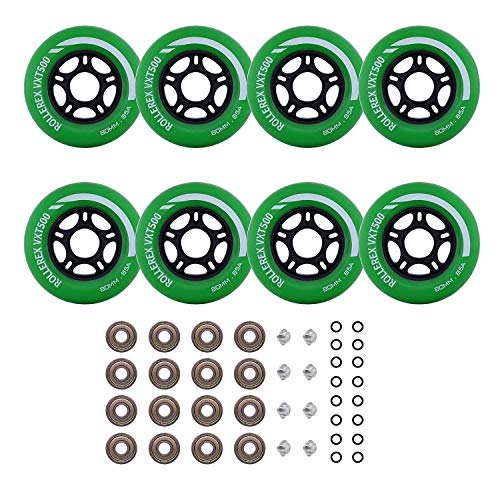 Rollerex Inline Skate Wheels VXT500 (8-Pack or 2-Pack or 2 Wheels w/Bearings, Spacers and Washers) (72mm Steel Black (8