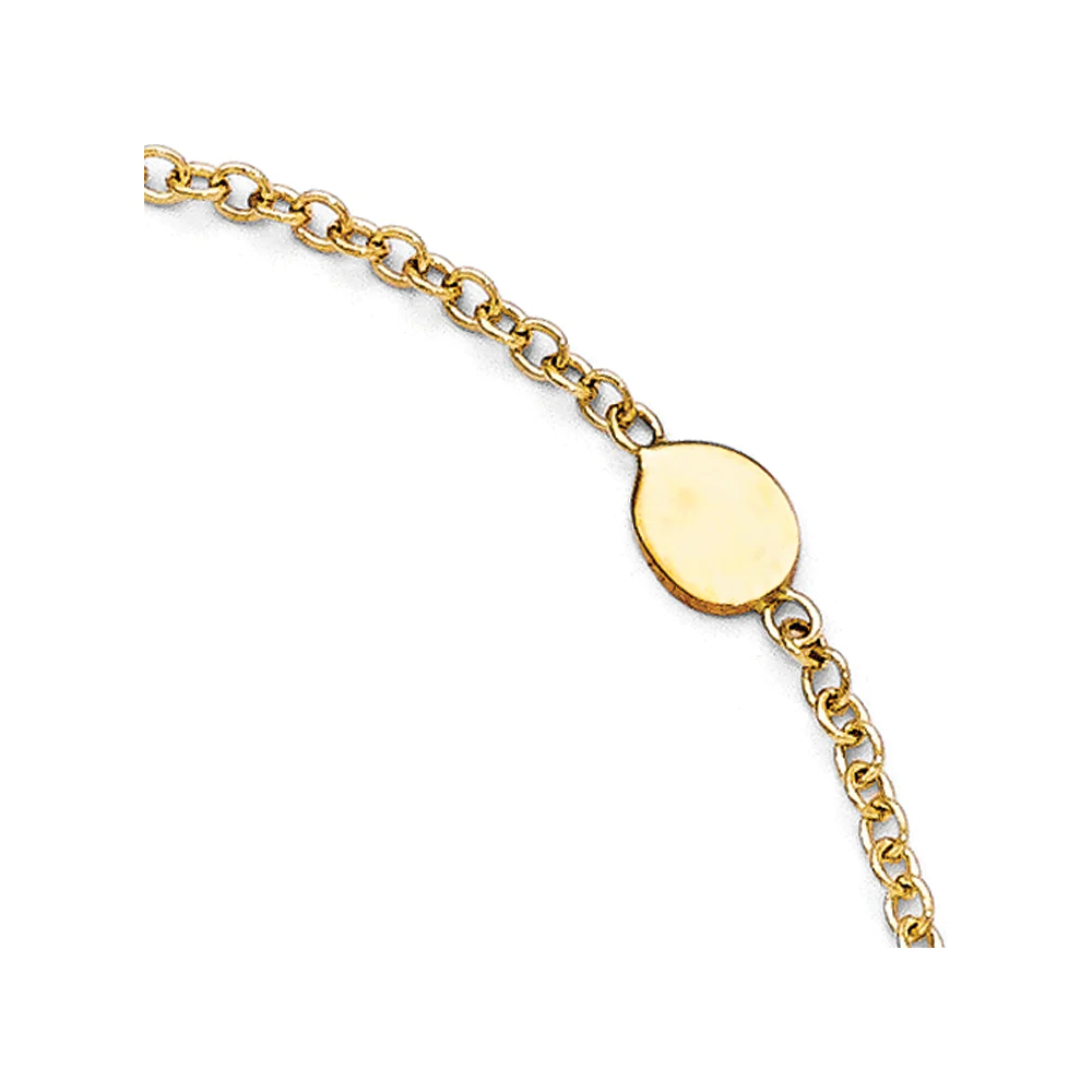 Black Bow Jewelry Company 14k Yellow Gold Polished Oval Disc Anklet, 10-11 Inch