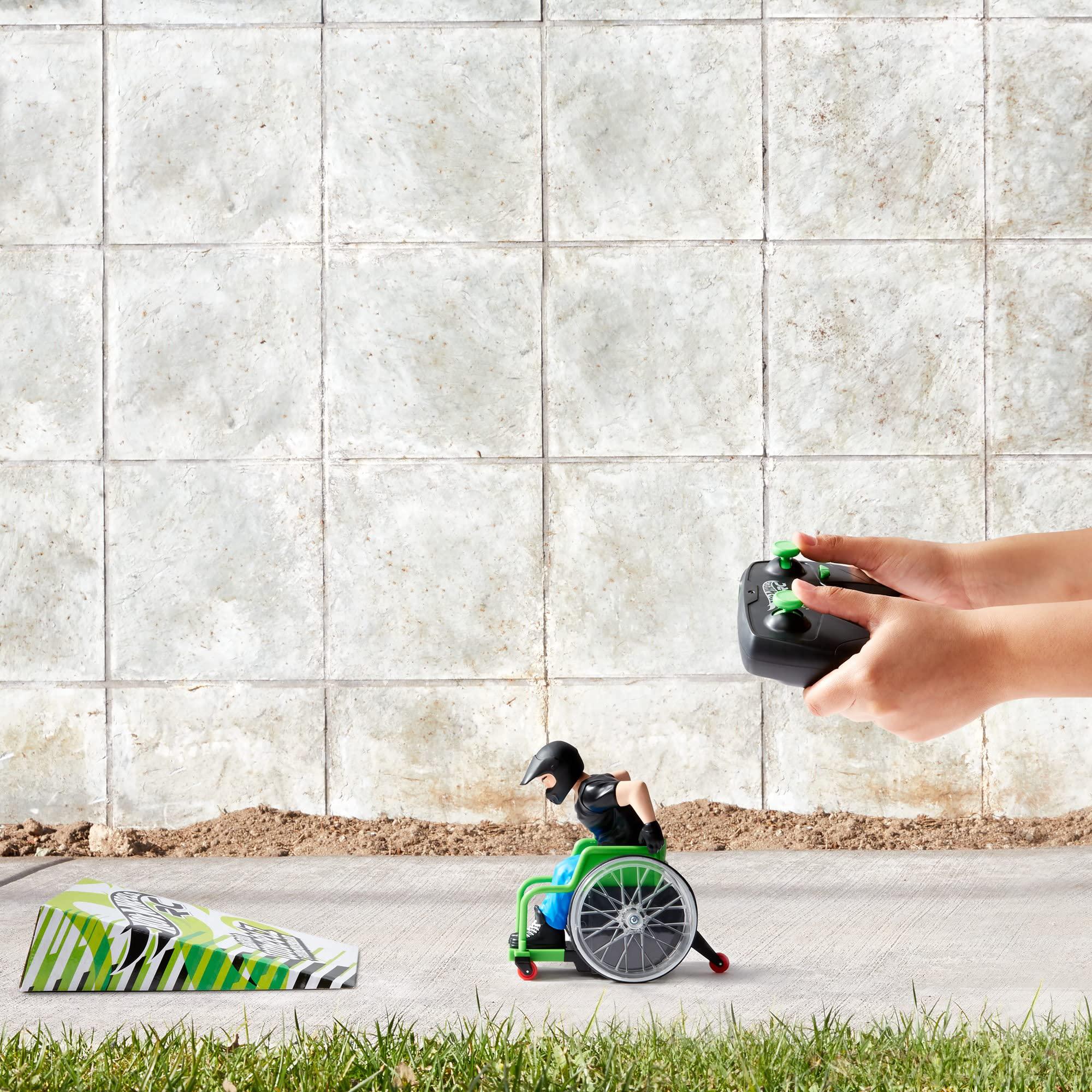 hot wheels rc wheelz stuntin remote-controlled wheelchair performs spins, tricks &a; jumps with motocross aaron wheelz fotherin