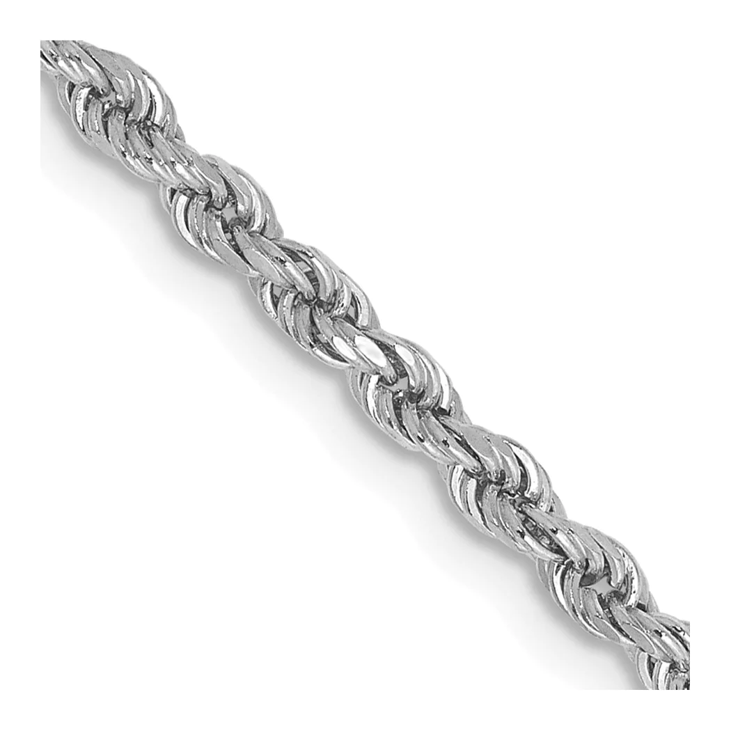 Jewelryweb 14k White Gold 2.5mm Sparkle-Cut Rope Chain Anklet - 9 Inch - Lobster Claw