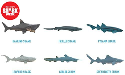 shark week discovery - 20 pieces premium collectable shark toy playset, great white shark, mako, hammerhead, goblin and more,